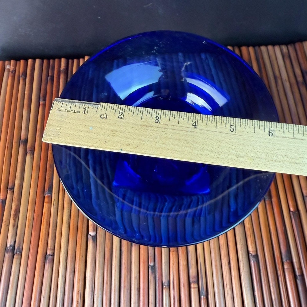 Cobalt Blue Art Glass Handblown Vase or Candle holder unique wide rim 5.5" tall - Picture 7 of 7